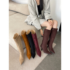 批发2025年新款高跟尖头侧拉链高筒女靴