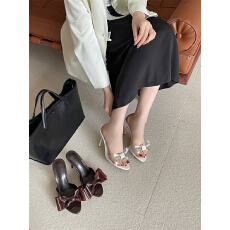 批发2026年新款春季高跟蝴蝶结凉拖鞋