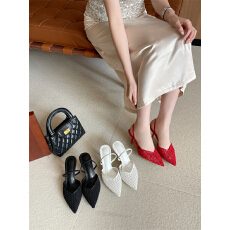 2026年新款高跟尖头编织女凉鞋高跟鞋