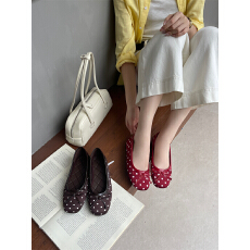 批发2026年新款波点蝴蝶结浅口单鞋方圆头女鞋