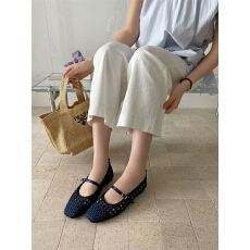 批发2026年新款平底编织女鞋方头一脚蹬单鞋