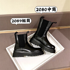 批发牛皮版～2025马丁靴女小个子英伦风中筒烟筒靴厚底切尔西短靴子