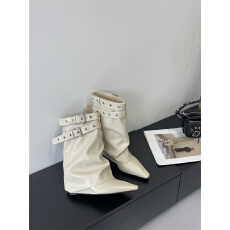 批发美式辣妹皮带扣裤管靴短筒靴女靴2025早秋新款小众设计短靴西部靴