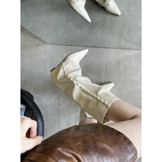 批发显腿瘦！白色裤管靴2025新款网红胖mm尖头坡跟高筒不过膝长筒靴女