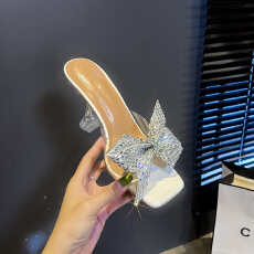 凉拖鞋外穿女2026年夏季水晶高跟鞋水钻蝴蝶拖透明法式气质配裙子