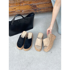 批发欧美风2026春<b class='q'>夏</b>季新款厚底坡跟凉拖鞋松糕木纹底拖鞋高跟露趾女鞋