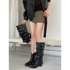 批发羊皮版·可拆卸一靴两穿褶皱裤管靴长筒靴女不过膝靴子高筒骑士靴