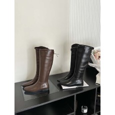 批发英伦风骑士靴2025年新款瘦瘦靴百搭方头平跟长筒时装单靴女