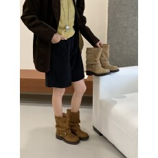 批发设计感2025年秋冬季新款西部牛仔靴女方头复古粗跟骑士短靴女