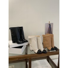 批发小香风圆头拼色骑士靴2025年秋季新款气质粗跟中筒裤管靴女