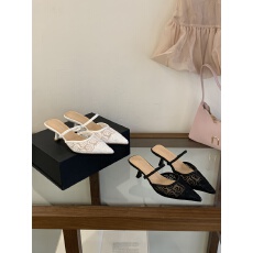 批发2026年新款尖头网纱细跟浅口百搭一脚蹬懒人包头拖鞋女