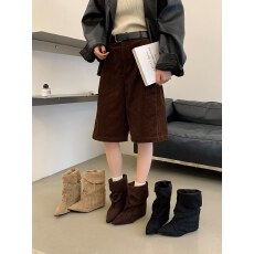 法式内增高小众裤管靴2026年冬季新款尖头美拉德显瘦短靴女