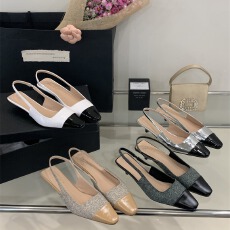 批发小香风春款气质小方头浅口后空通勤百搭小粗跟凉鞋女春夏
