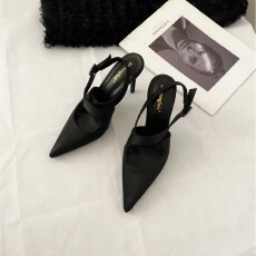 批发包头凉鞋高跟鞋女2026年新款细跟尖头水钻方扣法式气质单鞋黑色