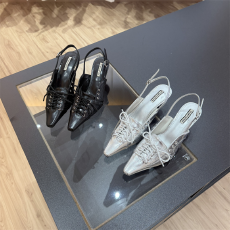 批发新款银色小方头单鞋女真皮蝴蝶结包头性感小猫跟气质绑带高跟鞋