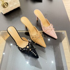 批发新款春夏蝴蝶结镂空鞋面尖头猫跟穆勒女鞋Kae