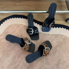 批发一字带凉拖鞋女百搭夏季新款外穿真皮马毛爱心高跟凉鞋女