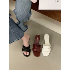 法式复古气质一字带粗跟夏季新款拖鞋