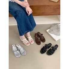 小众极简风复古一字带粗跟拖鞋夏季新款