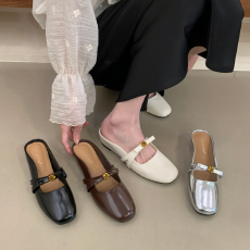 批发小众极简风复古山茶花一字带内增高包头拖鞋夏季新款