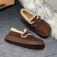 批发真皮5新款毛毛低跟平底厚底圆头休闲鞋单鞋女