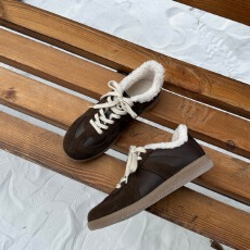 新年棕色手工德训鞋女胎牛里真皮休闲雪地靴棉鞋毛毛鞋