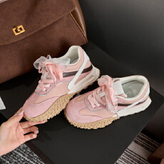 批发厚底鞋同色系鞋丝带拼色德训鞋