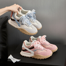 批发厚底鞋同色系鞋丝带拼色德训鞋