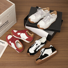 批发复古厚底拼色同色系鞋带百搭简约休闲鞋