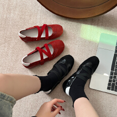 批发真皮复古芭蕾风玛丽珍交叉带软底小众单鞋总增高3.5公分