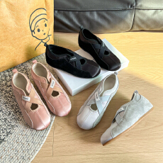 批发真皮拼绸缎小众芭蕾舞风单鞋增高4.5公分