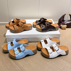 真皮复古色双扣带潮流厚底拖鞋总高4公分