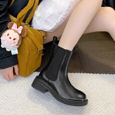 批发百搭2025秋冬季新款粗跟厚底增高套脚弹力短靴马丁靴女英伦风显瘦