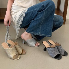 2026夏季新款欧美时尚百搭外穿高级感水钻拖鞋金色露趾女鞋