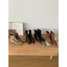 批发法式<b class='q'>简约</b>短筒小方头绒面拼接马丁靴女秋冬晚晚风气质内增高瘦瘦靴