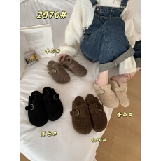 批发平底勃肯拖一字带包头毛毛鞋女25新款秋冬休闲外穿一脚蹬拖女鞋