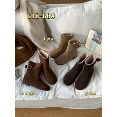 法式复古经典港风磨砂真皮金属一字扣带厚底内里加绒保暖西部靴