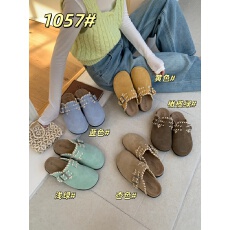 批发新款真皮复古风勃肯鞋女包头拖外穿厚底防滑编织带扣懒人半拖鞋