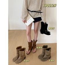 批发韩版短靴女夏低跟圆头皮带扣夹趾测镂空两穿套筒麂皮绒凉靴