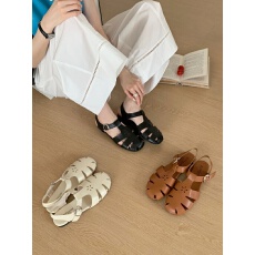 复古平底编织镂空包头凉鞋女26夏季新款舒适软底罗马凉鞋女