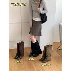 批发复古尖头系带堆堆靴女2026<b class='q'>秋</b>季新款显瘦中筒牛仔靴不过膝骑士长靴