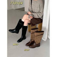 批发复古<b class='q'>英伦</b>风皮带扣骑士靴女2026秋冬新款百搭拼色长靴粗跟高筒靴女