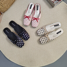 春夏上新甜美蝴蝶结波点包头半拖热卖平底女拖鞋