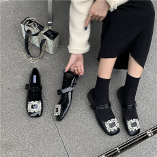 CSYCOCO法式名媛风水钻扣低跟单鞋黑系玛丽珍女单鞋