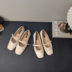 批发CSYCOCO法式仙女温柔风<b class='q'>简约</b>平底平玛丽珍搭裙子杏色小单鞋女鞋
