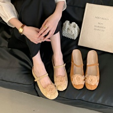 批发内增高女鞋花朵包头半拖鞋2025新款夏外穿一字扣带配裙子玛丽珍鞋