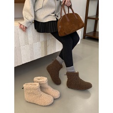 加绒保暖毛毛鞋女秋冬季外穿羊羔卷毛短靴白色雪地靴棉鞋