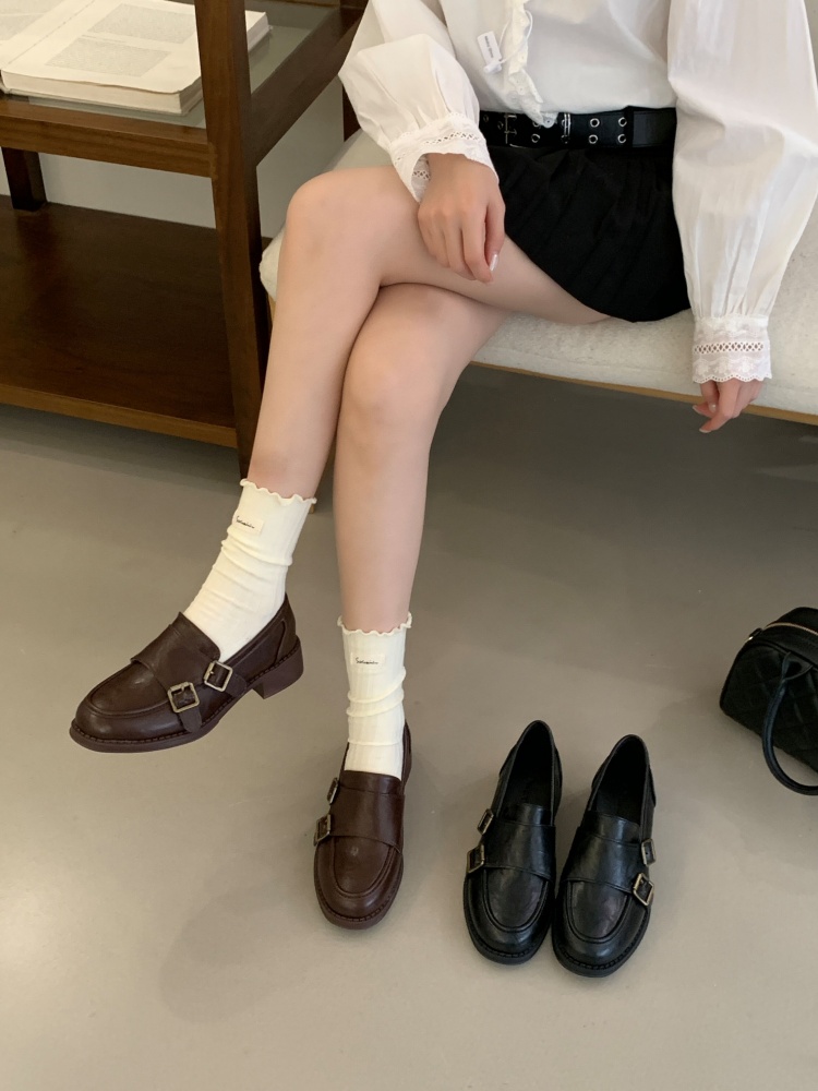 X-33635# 厚底乐福鞋女英伦风春秋新款一脚蹬粗跟单鞋复古小皮鞋 女鞋批发靴子货源鞋子批发