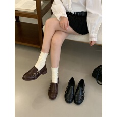 批发厚底乐福鞋女英伦风春秋新款一脚蹬粗跟单鞋复古小皮鞋