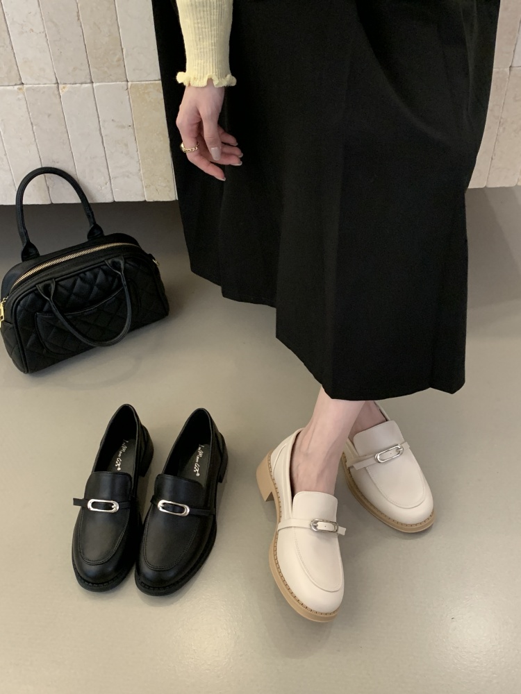X-33631# 粗跟小众通勤软皮乐福单鞋女鞋子春秋季法式黑色英伦风小皮鞋 女鞋批发靴子货源鞋子批发